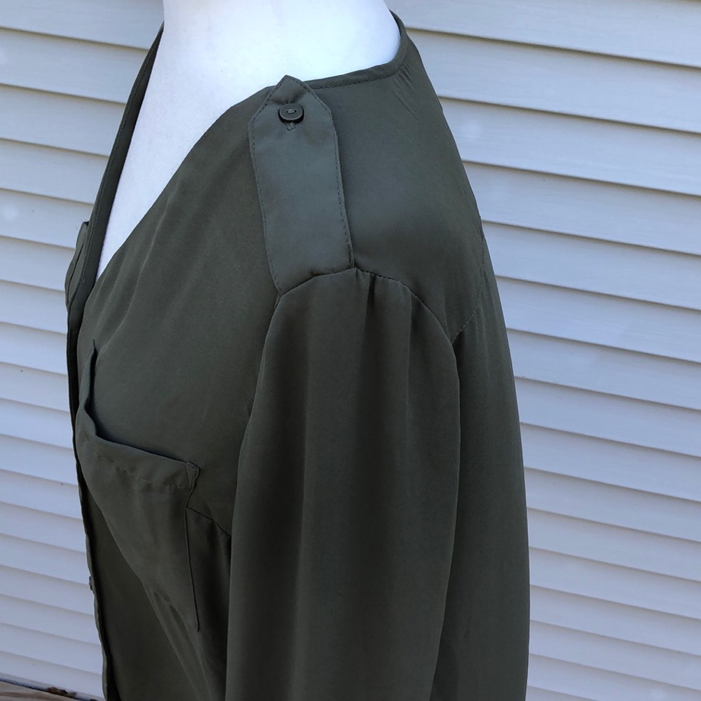 Olive Button Down Blouse - image 3